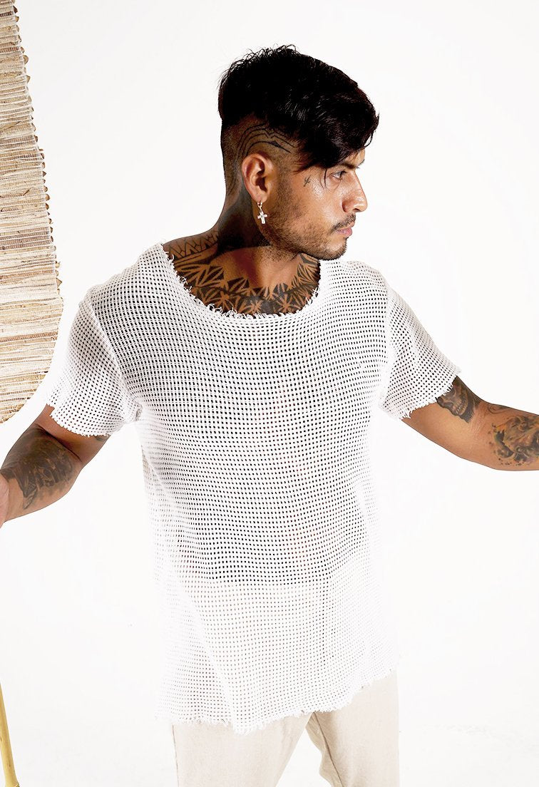 Celestino White Mesh T Shirt - DANIEL PHILIP