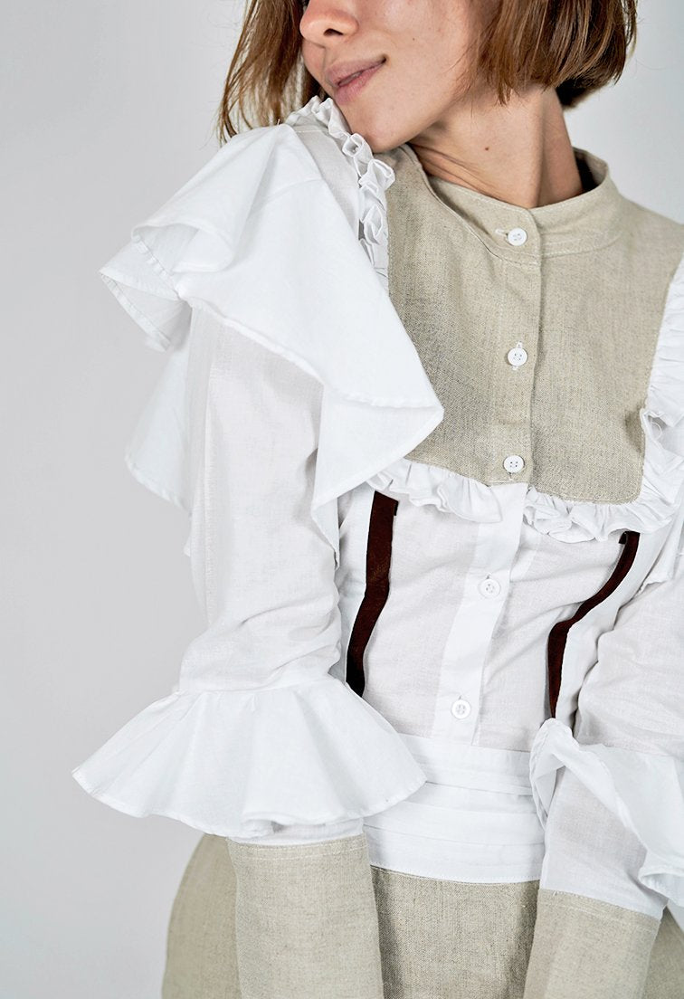 Niovi White Ruffle Long Sleeves Blouse