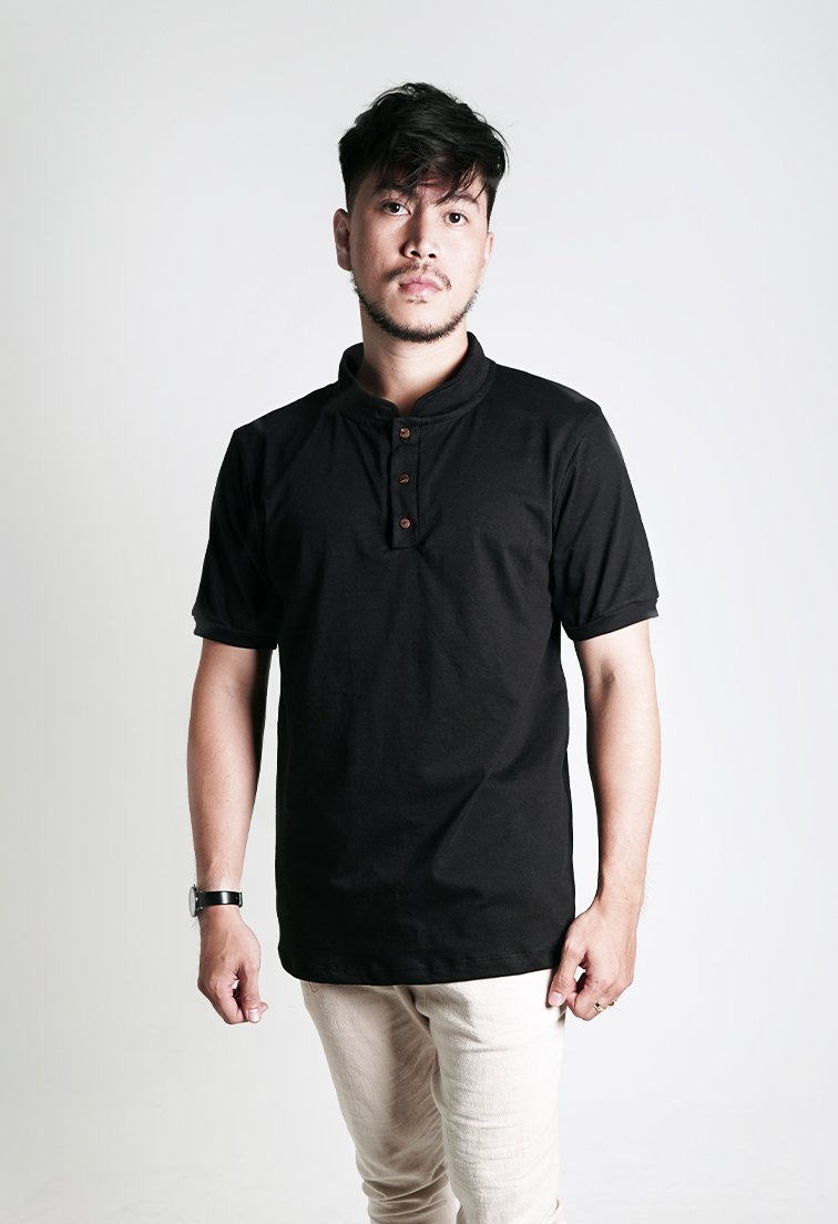 Alvaro Black Mandarin Polo Shirt - Men Sports Collection