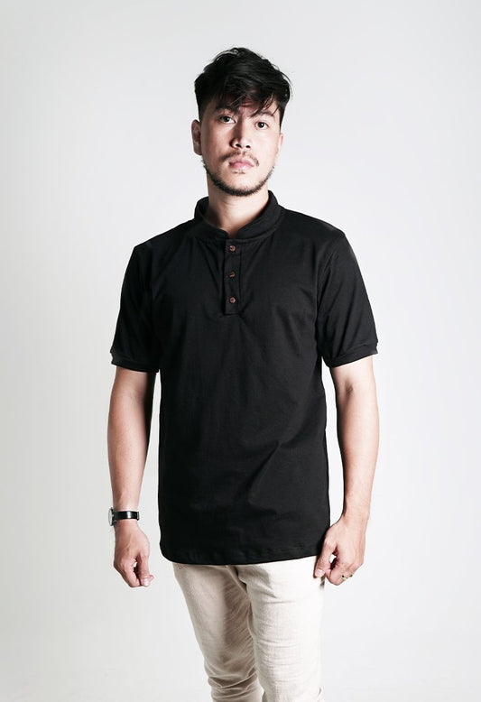 Alvaro Black Mandarin Polo Shirt - Men Sports Collection