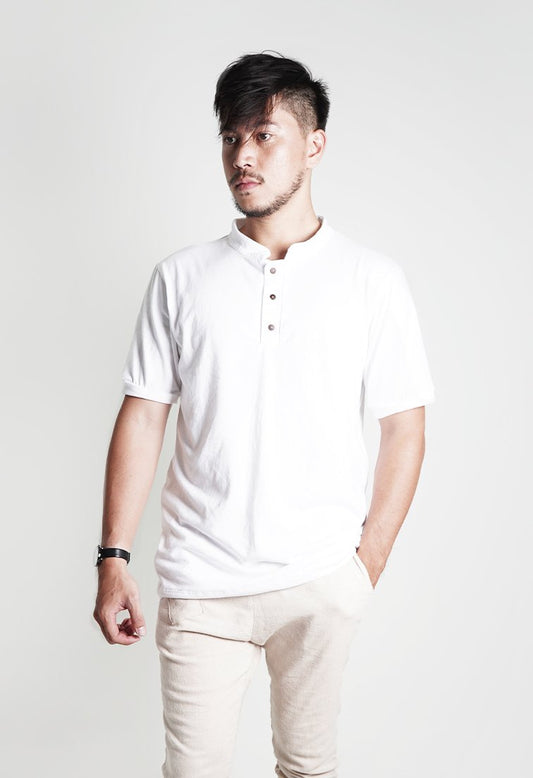 Henri White Mandarin Polo Shirt - Men Sports Collection