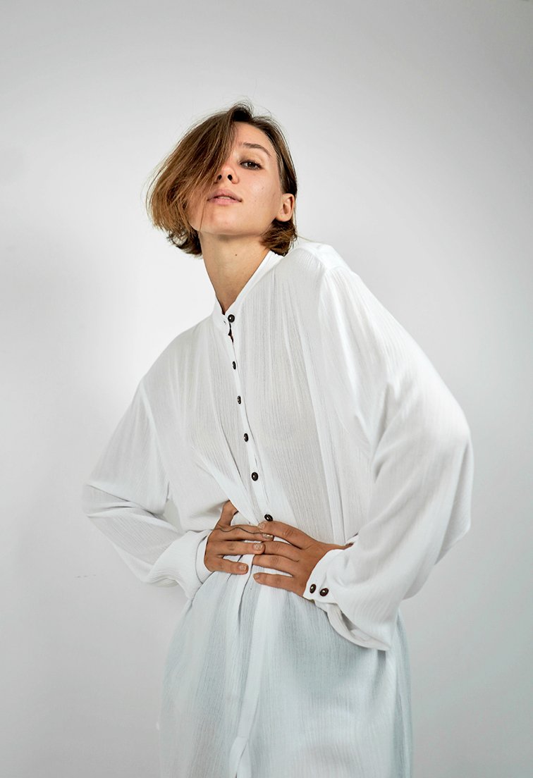 Iris White Long Sleeves Polo Shirt