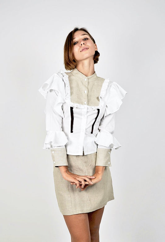 Niovi White Ruffle Long Sleeves Blouse