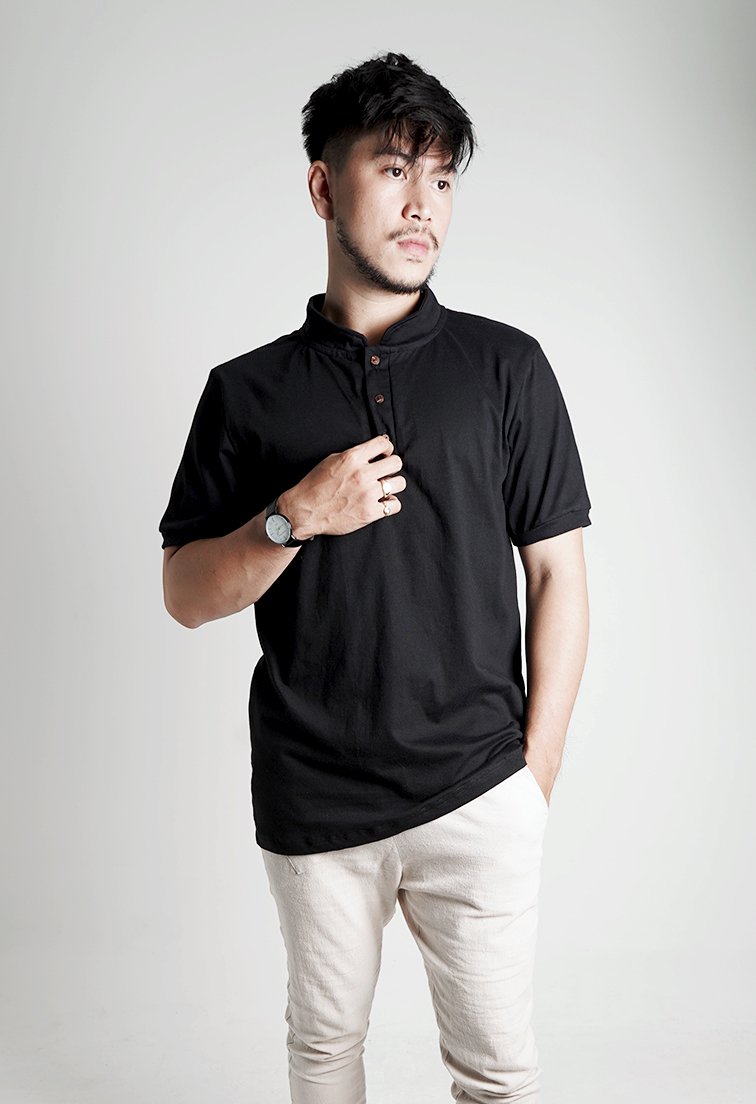 Alvaro Black Mandarin Polo Shirt - Men Sports Collection
